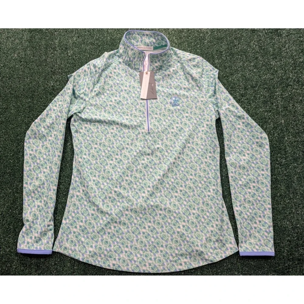 Fairway & Greene New Marlee Mock Golf Top Palmetto Green Blue UPF 50 Women's S